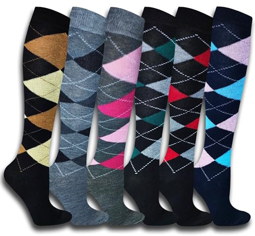 MRCC 4/6 Paar Damen Mädchen Laufsocken Kniestrümpfe Reisestrümpfe lange Socken kompressionsstrümpfe Karo Muster 1303