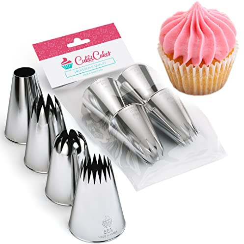 CukkiCakes 4er Set Profi Spritztüllen große (XL) (849, 869, 829 und 808) zum Dekorieren von Torten, Cupcakes, Churros, Krapfen - Tüllen kompatibel mit Spritzbeutel/Spritzsack - Made in Korea