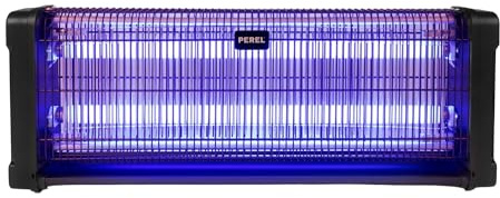 Perel Elektrischer UV Insektenvernichter innen, 2800V Hochspannungsgitter, leise Fliegenlampe mit entnehmbarer Metallschale, 150 m² Abdeckung, chemiefreie Insektenbekämpfung