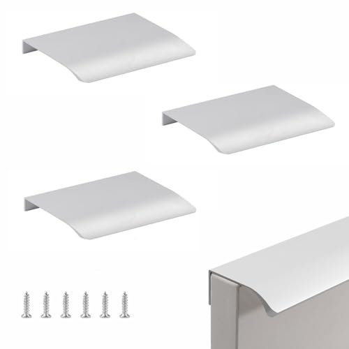 TUKNN Schrankgriffe Aluminium Helles, Schrankgriffe Versteckt Modernes Möbelgriffe, Verdeckte griffe für Küchenschränke, Aluminiumlegierungsgriff, Mattes Silber, 3 Stück, 80MM