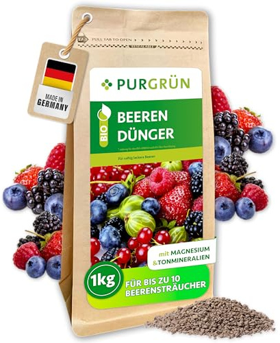 Purgrün® Bio-Beerendünger 1 kg – Organisch-mineralische Rezeptur – Feinkörniges Krümelgranulat – NPK 6+3+8 – Magnesium für saftige Beeren – Verbessert die Bodenqualität mit Tonmineralien
