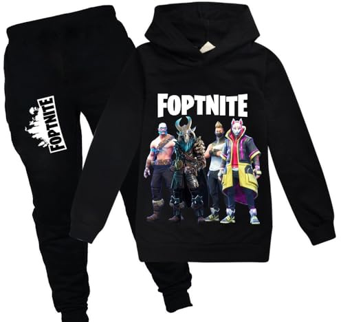 zhaojiexiaodian Sportanzug für Kinder mit 3D-Cartoon-Print,Freizeitpullover für Kinder Hoodie + Hose (DE/NL/SE/PL, Numerisch, 130, Regular, Schwarz)