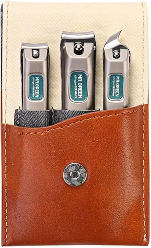 MR.GREEN Nagelknipser, 3 Stück Fingernagel Knipser Set, Solingen Edelstahl Nagelzwicker Maniküre Set, Mit Hochwertigem Lederetui, Hochwertiges Nail Clipper