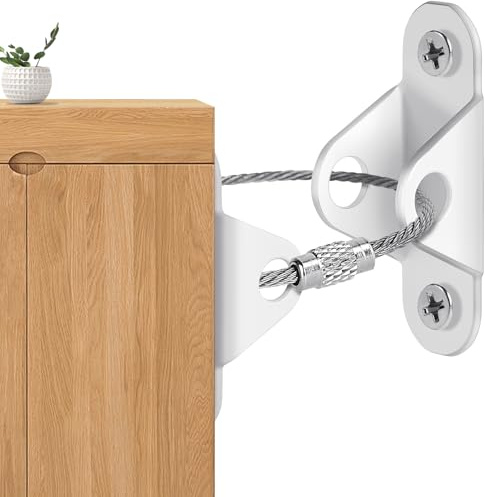 HOTUT Anti Kipp Möbelgurt aus Stahl Set,6 Stück Kippsicherung Möbelgurte Wandbefestigung,Babysicherheit Anti Kipp Möbel Wandanker, Kippschutz Sicherheitsgurt für Bücherregal Schrank Kommode,Weiß