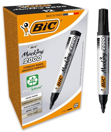 BIC Marking 2000 Permanent Marker, in Schwarz, Wasserfester Stift für Glas, Metall, Holz & Co, Strichstärke 1,7 mm, 12er Pack