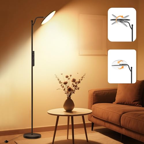 IEGLED LED Stehlampe Wohnzimmer Dimmbar, 32W 3520LM Deckenfluter LED mit Fernbedienung, 3000K-6500K, Moderne Leselampe Stehleuchte für Wohnzimmer Schlafzimmer Büro, Schwarz