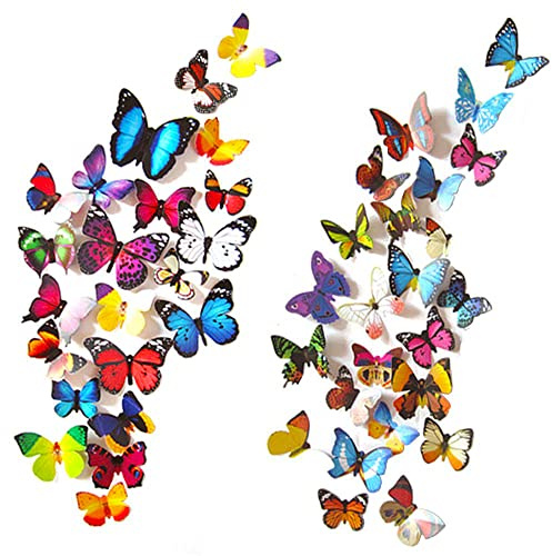 Tianorcan 80 Stück 3D Schmetterlinge Deko Schmetterling Wandaufkleber Dekoration Wandtattoo Abnehmbare Wandaufkleber Heimdeko Schlafzimmer Deko