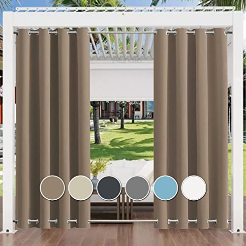 Outdoor Vorhang Wetterfest mit Ösen Oben und Unten (Viele Höhen & Breiten Zur Auswahl ) Wasserdicht Sichtschutz Terrasse Sonnenschutz für Balkon Veranda Pergola Gartenlaube,B90xH200cm (1 Stück) Braun