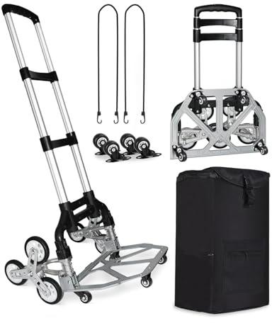 Frstem Treppensteiger Klappbar Faltbare Treppenkarre mit Wasserdichter Tasche Verstellbarem Griff Transportkarre Aluminium bis 125 kg,Upgrade Faltbare Treppenkarre mit 360° Universal vier kleine Räder