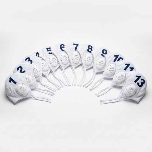 Bestlivings Wasserballkappen Set mit Ohrenschutz, nummeriert Nr. 1–13, Weiß, robuste Bänder ohne Elasthan, One Size Unisex, für Training und Spiel, Wasserballmütze für Team & Verein