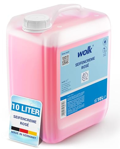 wolk Handseife Flüssig 10 Liter Rosé Kanister - Milde Seifencreme | Alkalifreie Handwaschseife mit Rosenduft, ideal als Flüssigseife Nachfüllpack für alle gängigen Seifenspender.