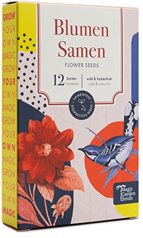Blumensamen - 12 samenfeste bunte Blumensorten für den Garten, das Hochbeet & den Balkon - wild & farbenfroh - Einsteiger-Saatgutset als kleines Geschenk oder für den Eigenbedarf