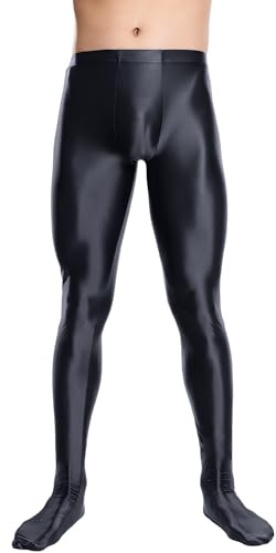 AIEOE Herren Ölig Glanz Strumpfhosen Übergröße Nylon Leggings Sport Kompressions Pantyhose Einteiler Glossy Sporthose Clubwear XXL