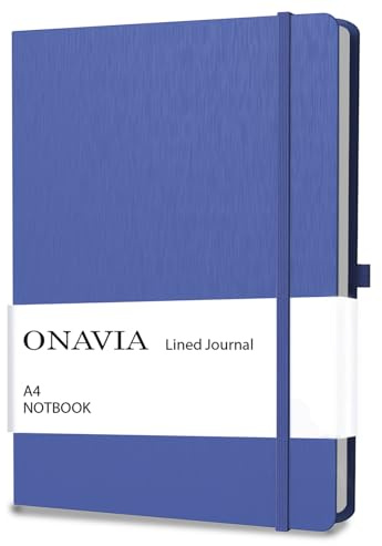 ONAVIA A4 Liniert Notizbuch, Notebook Hardcover, 80 Blätter (160 Seiten) 80 g/m², 7mm Linienabstand für zu Hause, Schule und Arbeit (Blau)