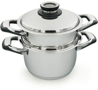 ECOVITAM Dampfgarer, 3,8 l, Edelstahl 18/10 | Durchmesser 20 cm | ohne PFAS | für alle Herde, auch Induktionsherde, integriertes Thermometer, hergestellt in Italien
