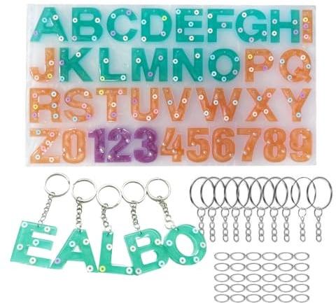WYAHYQ Alphabet Epoxidharz Formen Silikon Mit Loch | Buchstaben Silikonform Epoxidharz Set Anfänger Schlüsselanhänger