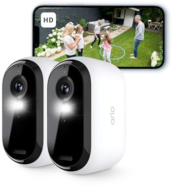 Arlo Essential 2 HD Akku Überwachungskamera Aussen WLAN, Kabellos, 1080p Video, Farbnachtsicht, Licht, Bewegungsmelder, Sirene, 2-Wege Audio, Smart Home + Arlo Secure Plan Testzeitraum, 2er Set