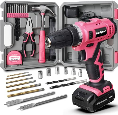 Hi-Spec Frauen Werkzeugkoffer mit 12V Akkuschrauber, Hammer, Schraubenziehern