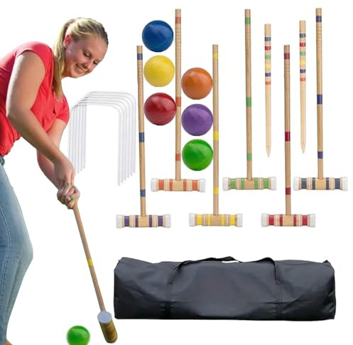 Generisch Krocket Spiel Outdoor Croquet Set 68x19x10cm Gartenspiel Krocketspiel Ausgestattet Mit Holzschlägern Und Bunten Bällen, Robust Und Ideal Für Rasen, Garten, Park Usw