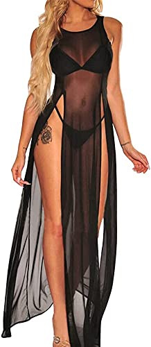 Najiny Sexy Kleid aus transparentem Netzstoff mit hoher Öffnung, langes Bikini-Cover-Up für Bikini, Netzoberteile, Strandbekleidung, Strandkleid, Kleid für Damen