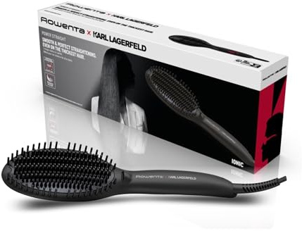Rowenta x Karl Lagerfeld CF582L Glättbürste | für alle Haartypen | einfaches und schnelles Glätten | haarschonend | Keramikbeschichtung | Ionen-Funktion |Schwarz