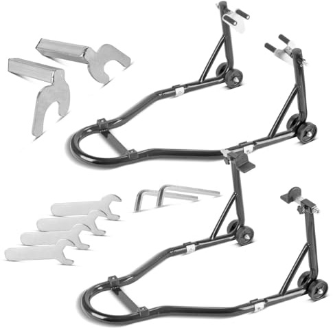 STAHLWERK Motorrad-Montageständer mit 450 kg, Universal-Motorradständer | Motorradwippe, Radwippe, Radklemme, Hinter- und Vorderradwippe für Wartung und Reparatur