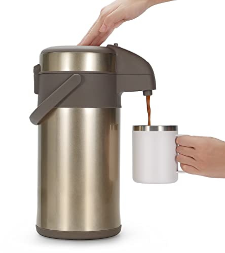 Olerd Pumpkannen Thermoskannen Kaffeespender 4,0 Liter, Edelstahl Doppelwandige Pump Vakuum Isolierkanne mit Pumpmechanismus, Kaffeekaraffe, Kanne für 24 Tassen (Gold)