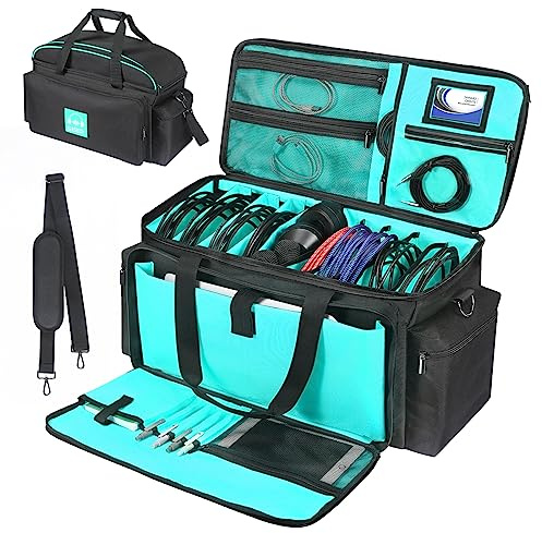 OUKNAK DJ Gig Bag, DJ Tasche DJ Kabel Datei Tasche DJ Gear Storage Organizer mit Abnehmbarer Gepolsterter Unterseite und Teilern, Reise Gig Bag für Kabel Sound Equipment Musiker Zubehör (Blau)