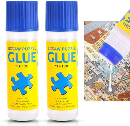 Puzzlekleber Klar, Puzzle Kleber Transparent mit Easy-On Applikator Kopf, Schnell Trocknend 2er Pack Ungiftiger Puzzle-Kleber für 1000/1500/3000 Teile - 120ml X2 Flasche