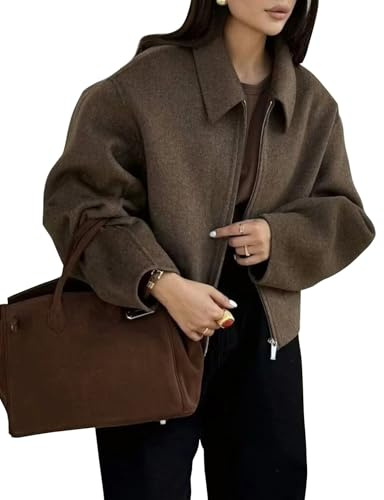 Zucige Cropped-Wolljacke für Damen, einfarbig, Reißverschluss, kurz, Erbsenmantel, Herbst, Winter, trendige Tweed-Jacken 2025
