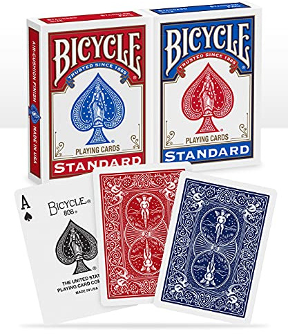 Bicycle 1001781 Kartendeck Standard 2er-Pack Rot & Blau Rommé-Karten, Pokerkarten, Zauberkarten/Klassische Rider Back Rückseite/hochwertiges Kartenspiel, ab 10 Jahren, Poker