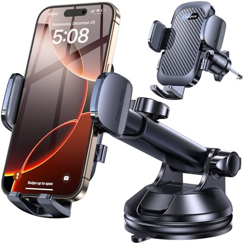Coolpow Handyhalterung Auto Upgrade,4 in 1 Universal Auto Handyhalterung Lüftung Armaturenbrett [Starker Saugnapf &Lüftungsclip] 360° EIN-Knopf-Release Handy Halterung Auto Zubehör für iPhone 17 16 15