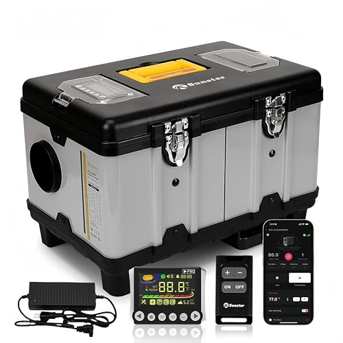 Sunster 12/24V &110-240V Diesel Luftheizung, 8KW Diesel Standheizung mit 6L Tank, Bluetooth App, Automatischer Start&Stop, Lüftungsmodus, Dieselheizung für LKW, Transporter