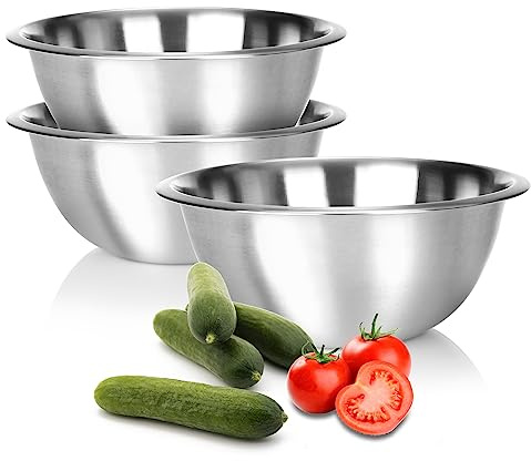 com-four® 3x Rührschüssel aus Edelstahl - multifunktionale Küchenschüssel - silberfarbene Metallschüssel - praktische Schale zum Servieren und Anrichten (3 Stück - Ø 24cm)