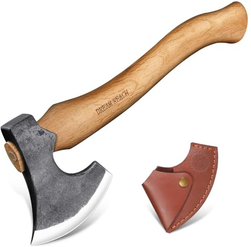 Dream Reach Beil Axt Klein - Handbeil Outdoor Camping Axt，Äxte Holz Spalten Mit Scheide und Holzgriff, Bushcraft Äxte Garten Geschenke für Männer Papa