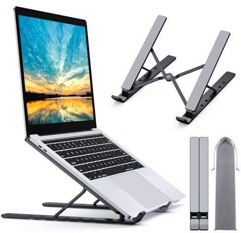 Babacom Laptop Ständer, 5-Stufe Aluminium Laptop Stand, Tragbar Höhenverstellbarer Belüfteter Notebook Ständer Kompatibel mit MacBook Pro Air, und andere 10-15,6 ” Laptops Tablet, Schwarz