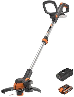 WORX 18V(20V MAX) Akku-Rasentrimmer WG163E.2, PowerShare, 2-in-1 Rasentrimmer & Kantenschneider Rasen, 90° drehbarer Trimmerkopf, Teleskopstiel, 2,0Ah Akk und Ladegerät