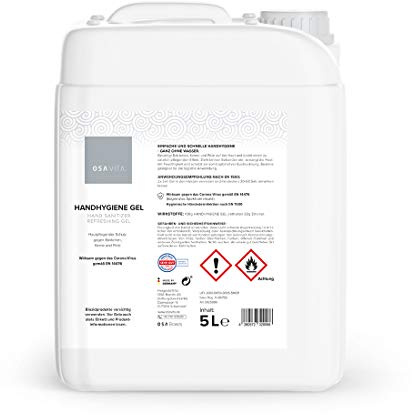 OSAVITA Handhygiene Gel, Desinfektionsgel in Spenderflasche, schützt und pflegt, Wirksamkeit geprüft nach EN 14476 (5 L)
