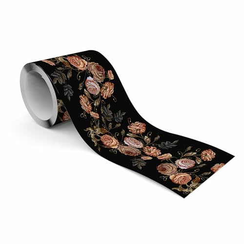 Muralo Bordüre Selbstklebend Bestickte Rosen, Wandbordüre - 10x300 cm | Tapetenbordüre, Zartes Design, UV-beständig, halbmatt, glatt und abriebfest - ideal für Wohnzimmer und Schlafzimmer