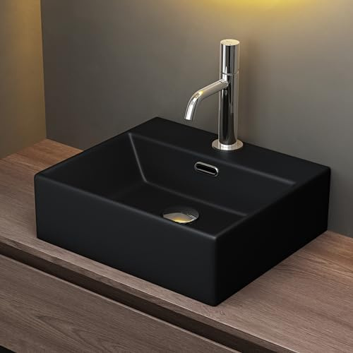 Mai & Mai Waschbecken Aufsatzwaschbecken mit Nano-Bechichtung | keramik, Hängewaschbecken Waschtisch, BTH: 41x36x13cm, Schwarz Matt