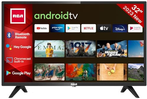 RCA RS32H2 Android Smart TV 32 Zoll (80 cm) mit Google Assistant, Chromecast, Netflix, Prime Video, Google Play, YouTube, Disney+, WiFi, BT-Fernbedienung mit Mikrofon, Triple Tuner