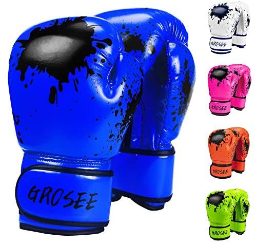 Kinder-Boxhandschuhe, 170 g, 227 g, Jugendliche, Jungen und Mädchen, Training, Sparring-Handschuhe für Boxsack, Kickboxen, Muay Thai, MMA, UFC, Geschenk für Alter 6–15 Jahre (blau, 227 g (36,3–47,6 kg