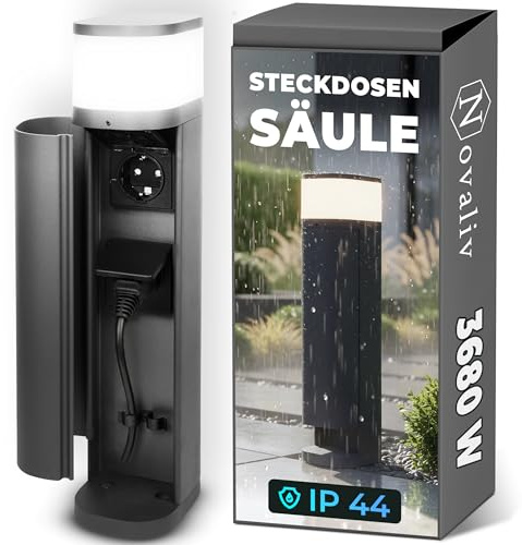 Novatool Pollerleuchte mit Steckdose Funk 2-fach Anthrazit rund mit Blende SMART WIFI APP IP44 Steckdose Aussen Gartensteckdose Outdoor Steckdosesäule Garten Steckdosenturm