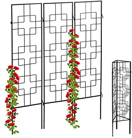 Relaxdays Rankgitter Metall, 3er Set, zum Stecken, Rankhilfe für Kletterpflanzen, 122 x 30,5 cm, Spalier Garten, schwarz