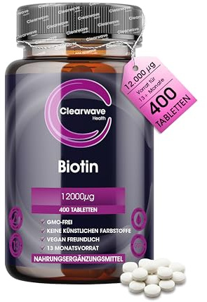 Biotin Hochdosiert | 12000mcg x 400 Tabletten | Nahrungsergänzung für haut haare nägel | Haar Vitamine Unterstützung für das Haarwachstum bei Frauen und Männern