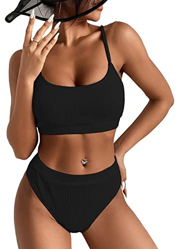 KOEMCY Damen Bikini Set High Waist Schwimmanzug Trendy Sexy Bademode Zweiteiliger Badeanzug Triangel Bikini Swimsuit Beachwear