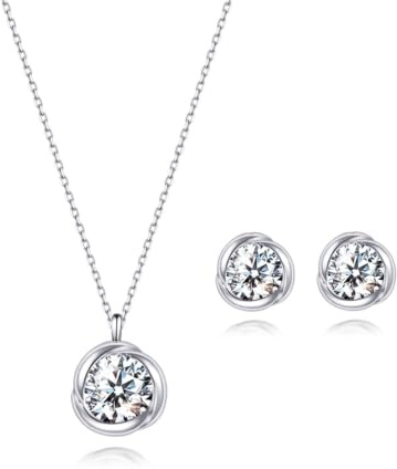 immobird Schmuckset Damen Sterling Silber 925 mit Geburtsstein Rose Anhänger Halskette und Ohrringe Set Geschenk Für Frauen Mama Mädchen