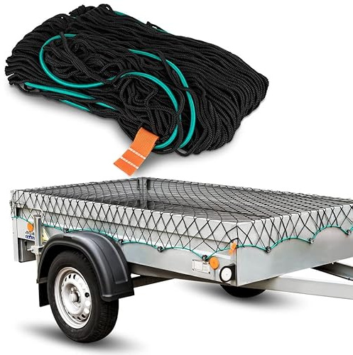 HEIMWERT Anhängernetz 3x2 feinmaschig - hochflexibel von 2,1 x 1,2 auf 3 x 2 Meter dehnbar- Anhänger Netz zur perfekten Ladungssicherung - PKW Zubehör Ladungssicherungsnetz