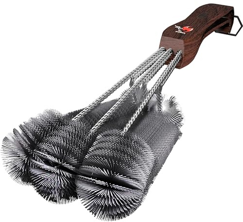 Kona 360 Clean Grillbürste – 45,7 cm beste Grillbürste – Holzmaserung Designer-Griff – Edelstahl 3-in-1 Grillreiniger sorgt für mühelose Reinigung
