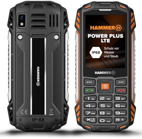 Hammer H Power Plus LTE Outdoor Handy ohne Vertrag, 4000mAh Akku, 128MB Memory, 64MB RAM, 2,8" IPS Display, große Tasten, Taschenlampe, 2 MP Kamera, FM-Radio, USB-C, Dual SIM Nano, Schwarz